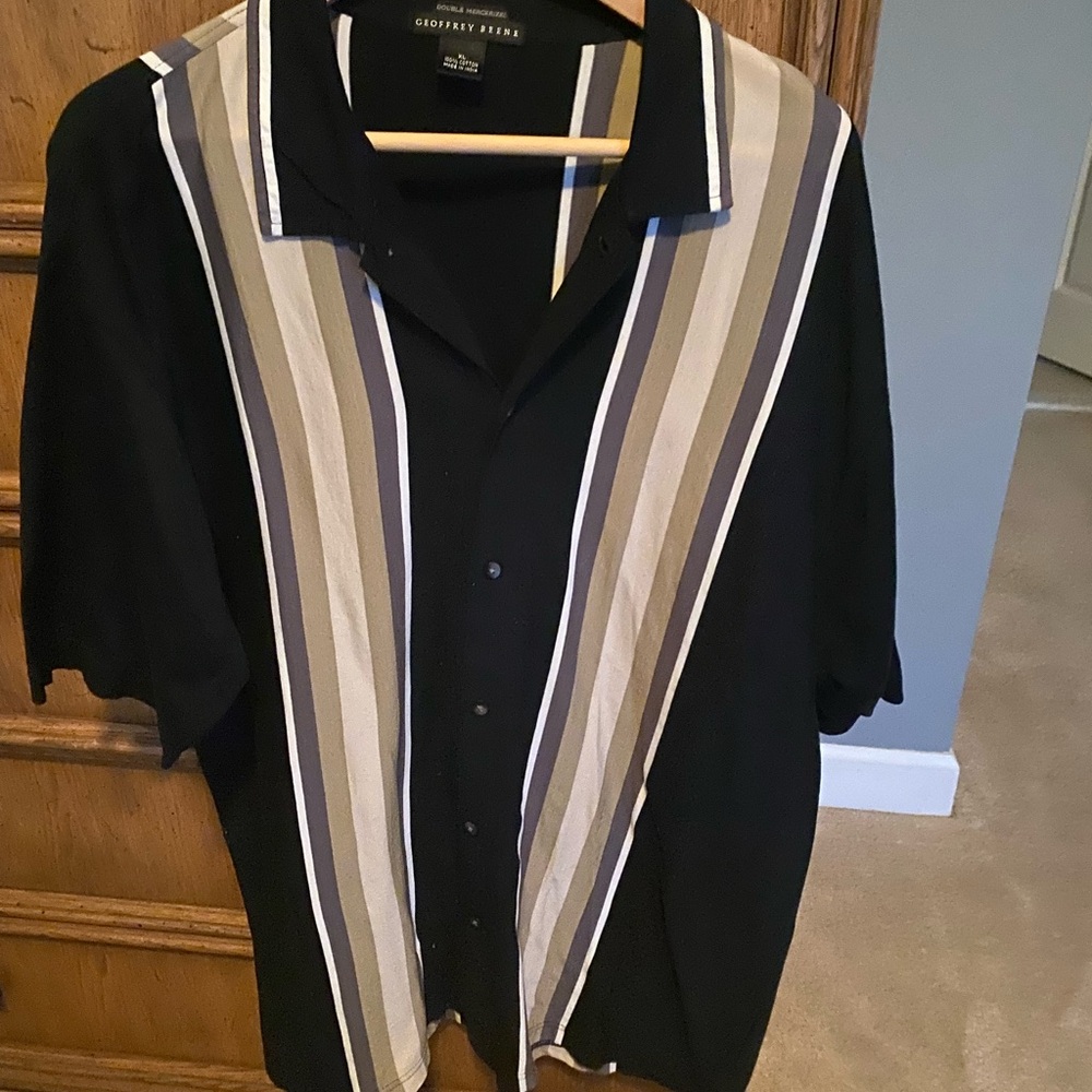 Geoffrey Beene Black and Tan Striped Men's Shirt